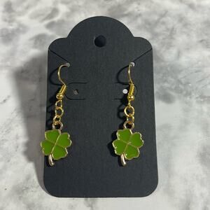 Handcrafted Four Leaf Clover Fishhook Style Earrings w/ Rubber Backs in Gold NWT